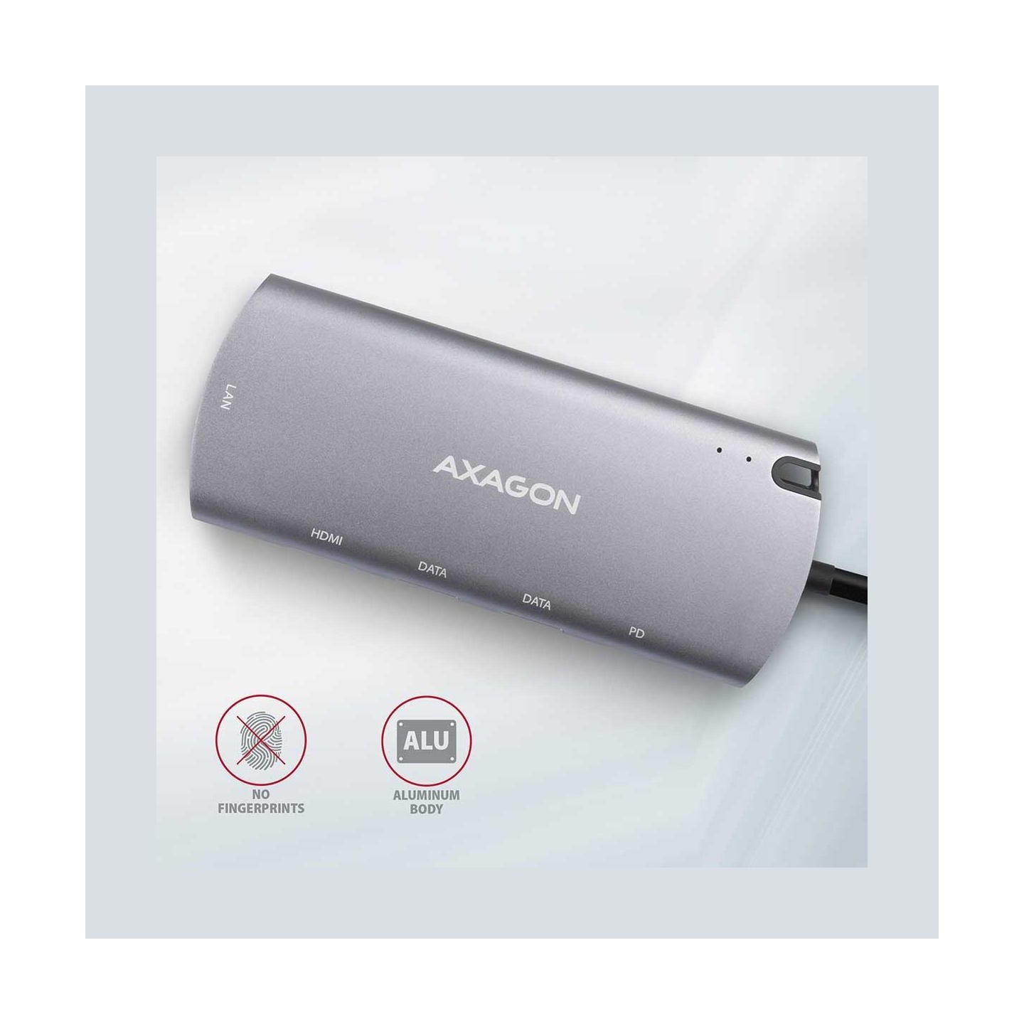 Axagon HMC-6M2 SUPERSPEED USB-C COMBO 6IN1 HUBMultiport USB 3.2 Gen 1 hub. SATA M.2, HDMI, Gigabit LAN and Power Delivery. Cable