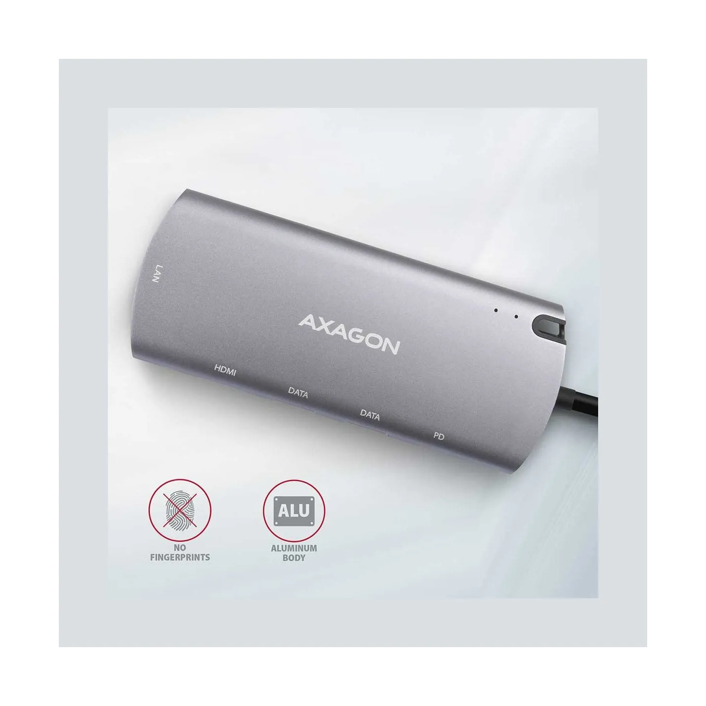 Axagon Hub HMC-6M2 USB-C 3.2 Gen 1 hub w. M.2 SATA + HDMI + GLAN + 2x USB-A + PD 100W