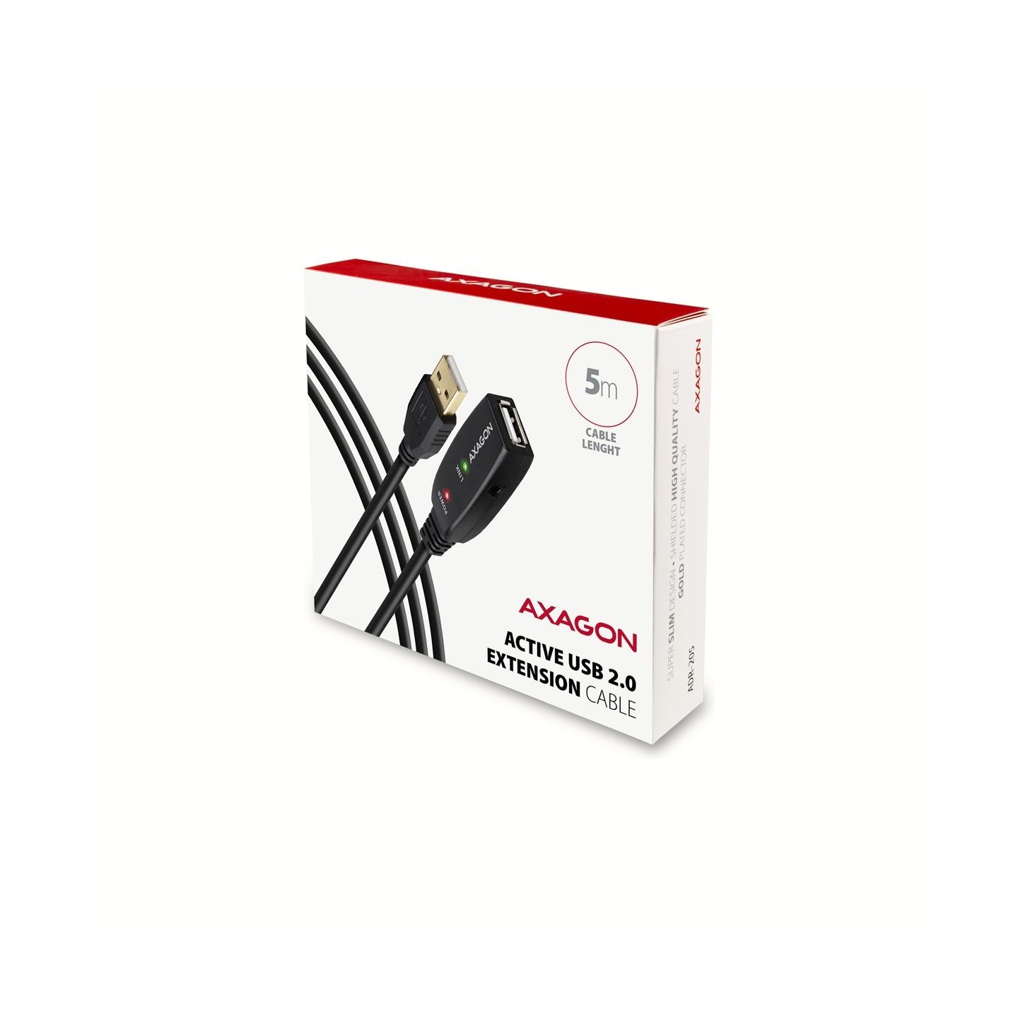Axagon Active extension USB 2.0 A-M> A-F cable, 5 m long. Power supply option.