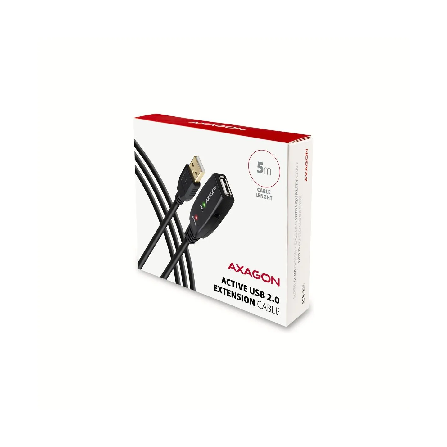 Axagon Active extension USB 2.0 A-M> A-F cable, 5 m long. Power supply option.