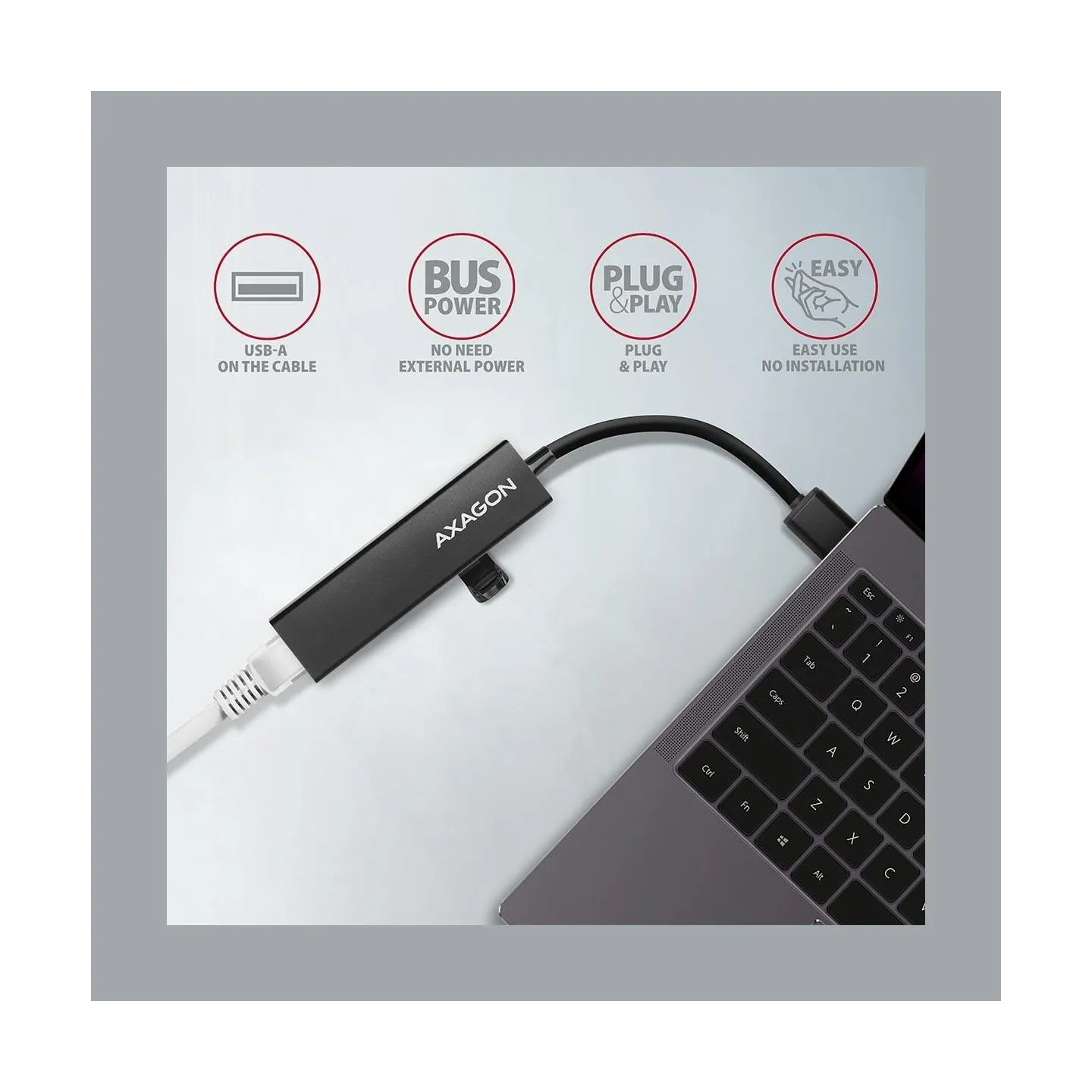Axagon HMA-GL3A 3x USB-A + GLAN, USB3.2 Gen 1 hub, metal, 20cm USB-A cable