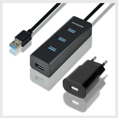 Axagon Charging Hub HUE-S2BP 4x USB 3.2 Gen 1, 1.2m Cable, MicroUSB Charging, Incl. AC Adapter
