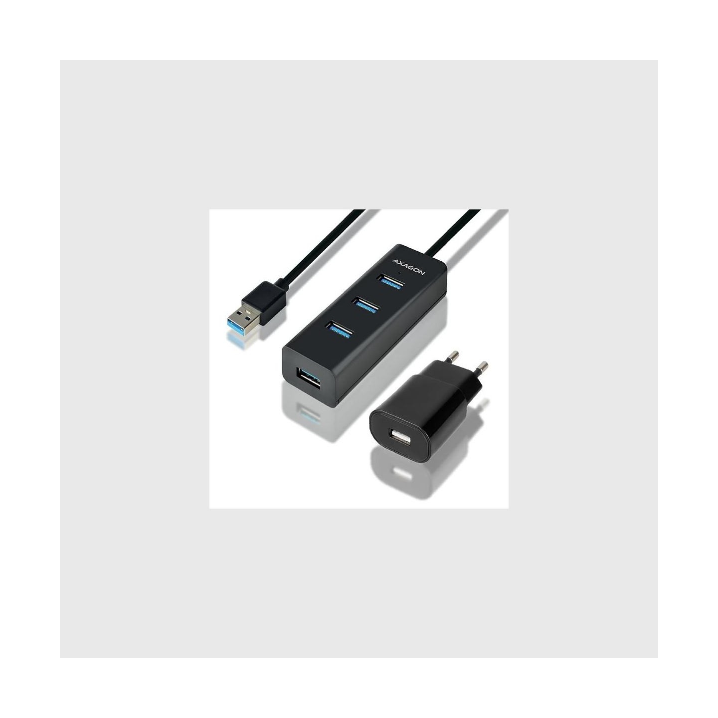 Axagon HUE-S2BP 4x USB3.0 Charging Hub 1.2m Cable, MicroUSB Charging, Incl. AC Adapter