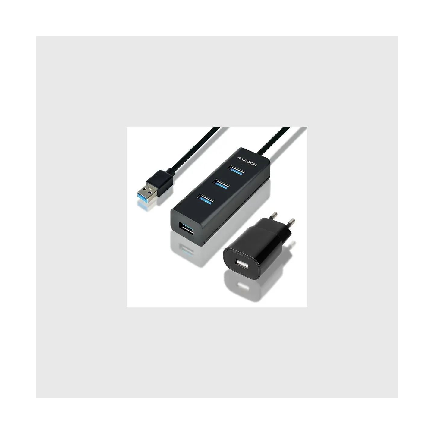 Axagon HUE-S2BP 4x USB3.0 Charging Hub 1.2m Cable, MicroUSB Charging, Incl. AC Adapter