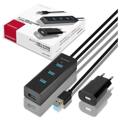 Axagon Charging Hub HUE-S2BP 4x USB 3.2 Gen 1, 1.2m Cable, MicroUSB Charging, Incl. AC Adapter