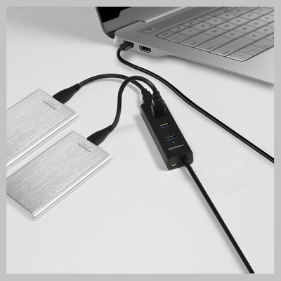 Axagon Charging Hub HUE-S2BP 4x USB 3.2 Gen 1, 1.2m Cable, MicroUSB Charging, Incl. AC Adapter