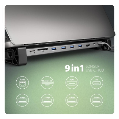 Axagon HMC-10HLS USB hub 10in1 5Gbps,4xUSB,HDMI,LAN,SD