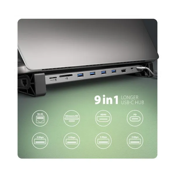 Axagon HMC-10HLS USB hub 10in1 5Gbps,4xUSB,HDMI,LAN,SD