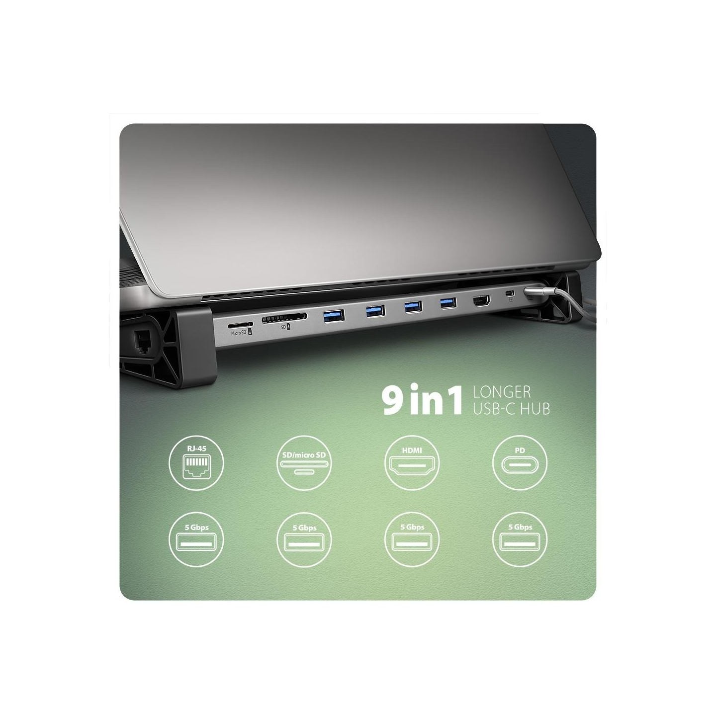Axagon HMC-10HLS USB hub 10in1 5Gbps,4xUSB,HDMI,LAN,SD