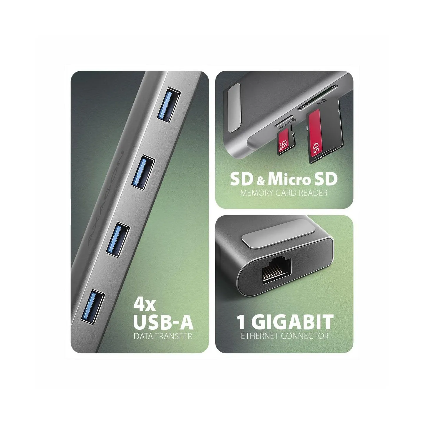 Axagon HMC-10HLS USB hub 10in1 5Gbps,4xUSB,HDMI,LAN,SD