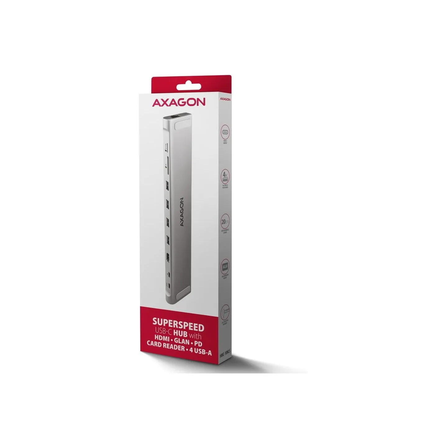 Axagon HMC-10HLS USB hub 10in1 5Gbps,4xUSB,HDMI,LAN,SD