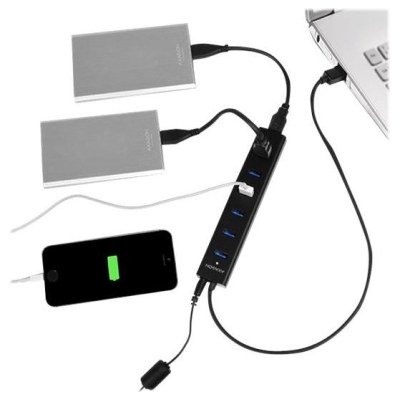 Axagon Charging Hub HUE-SA7BP 7x USB 3.2 Gen 1 ALU Incl. AC Adapter, Black