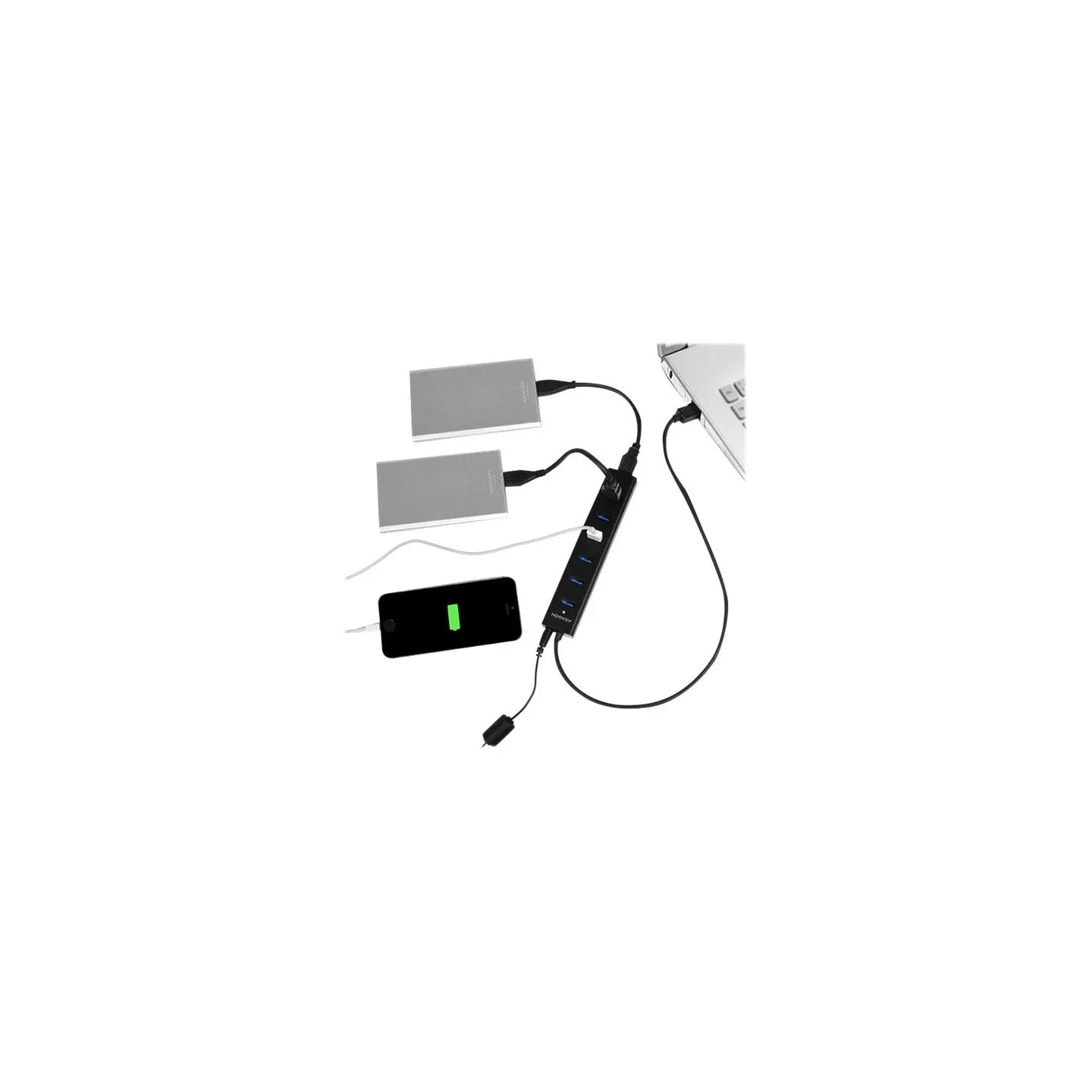 Axagon Charging Hub HUE-SA7BP 7x USB 3.2 Gen 1 ALU Incl. AC Adapter, Black