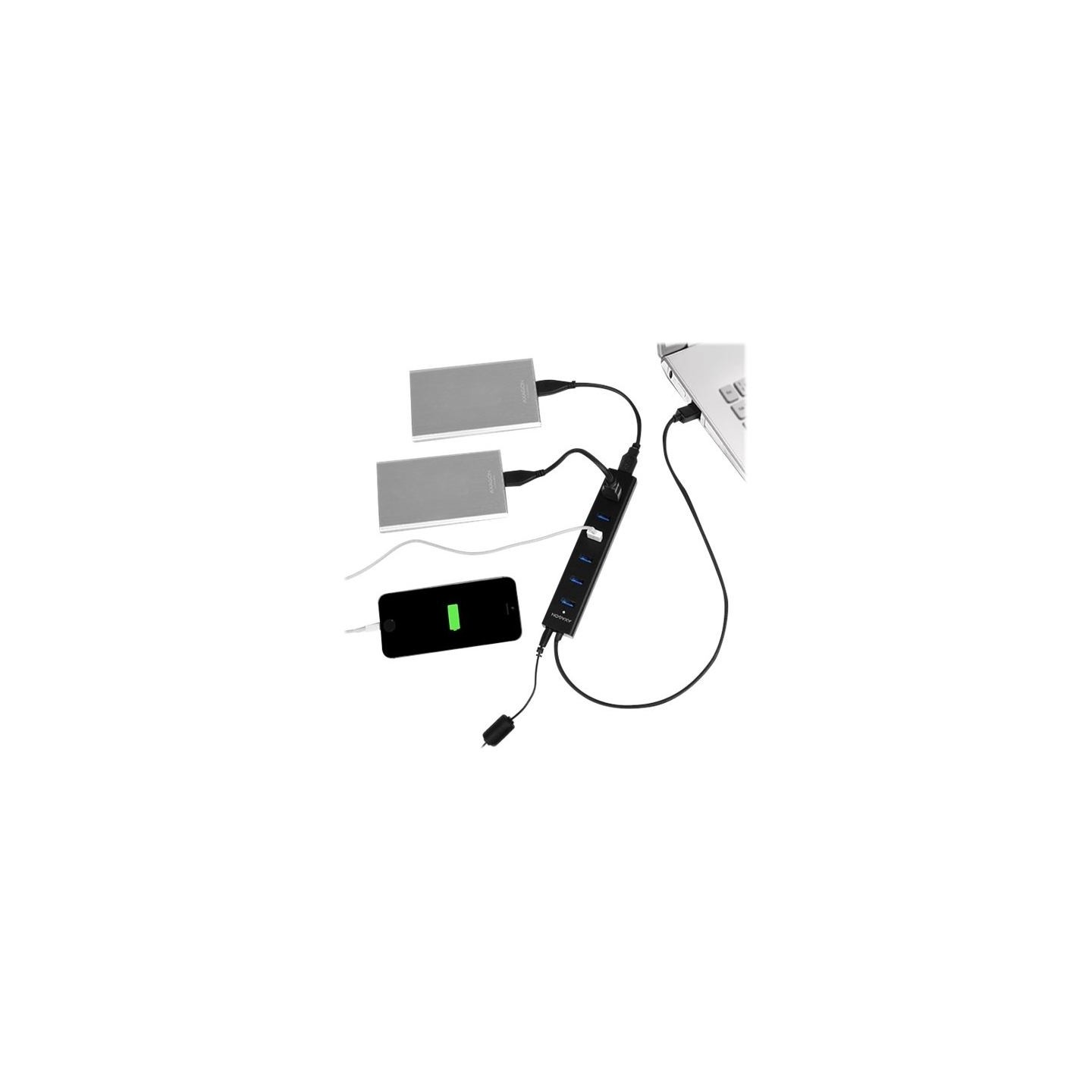 Axagon HUE-SA7BP 7x USB3.0 ALU Charging Hub Incl. AC Adapter, Black