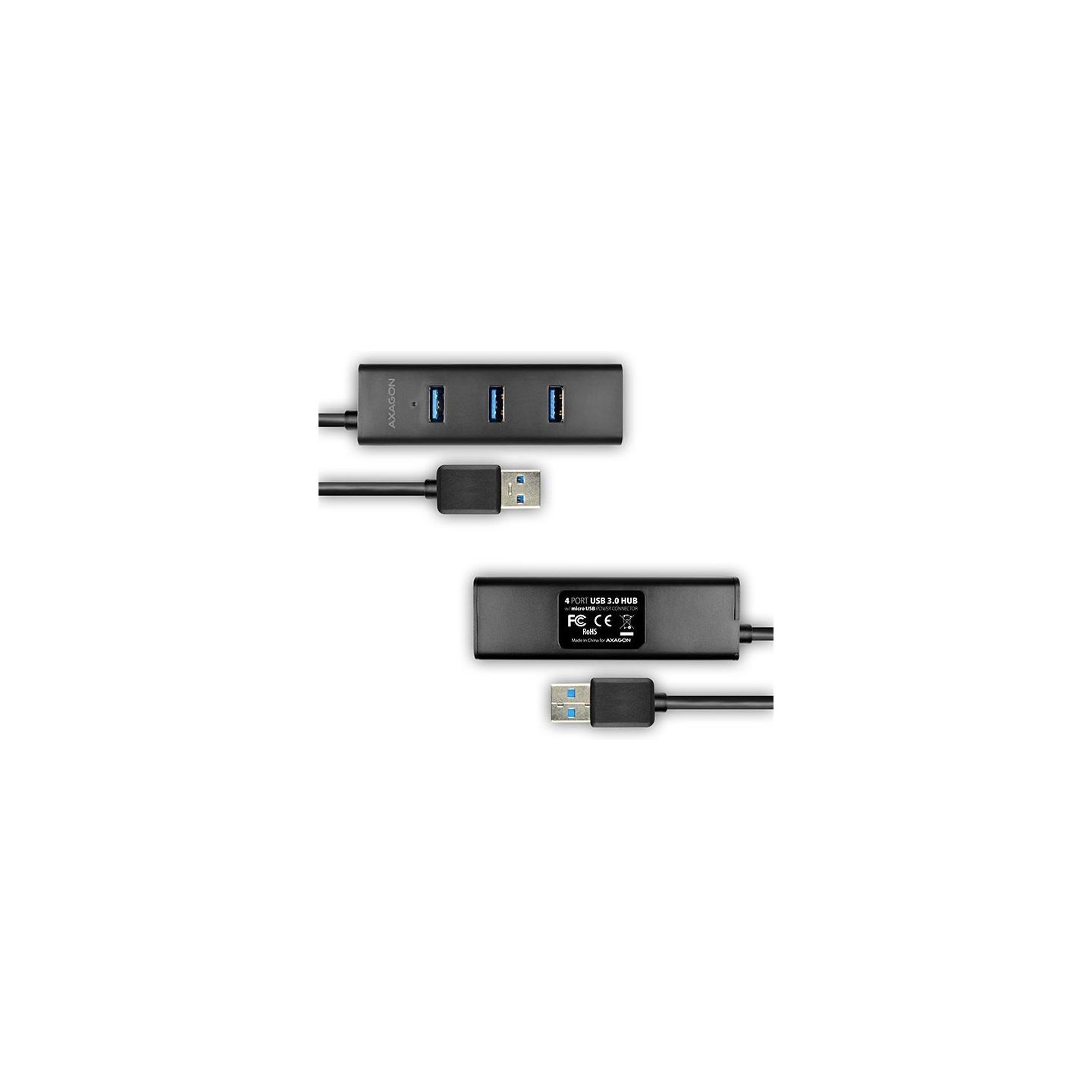 Axagon HUE-S2BL 4x USB3.0 Charging Hub 1.2m Cable, MicroUSB Charging