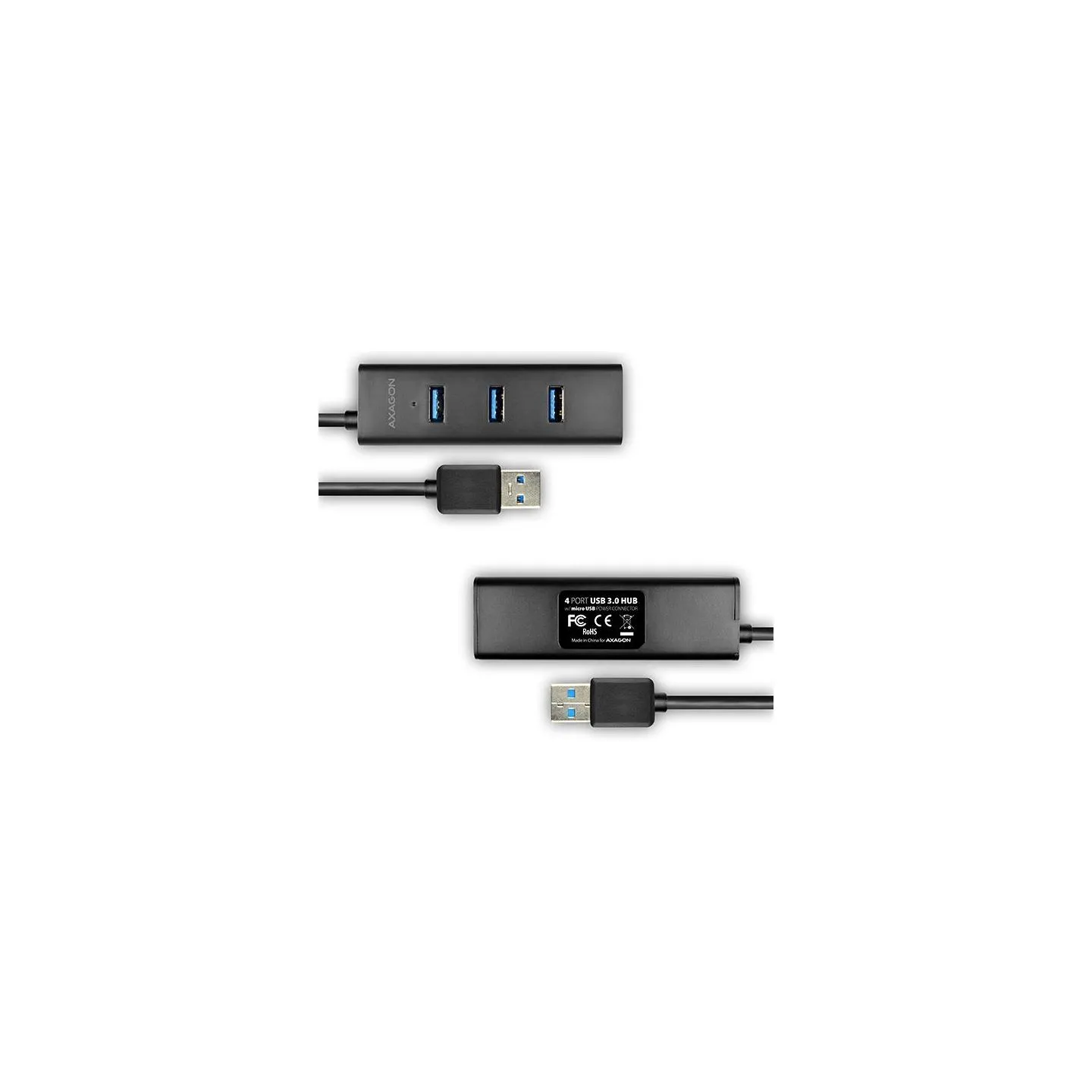 Axagon HUE-S2BL 4x USB3.0 Charging Hub 1.2m Cable, MicroUSB Charging