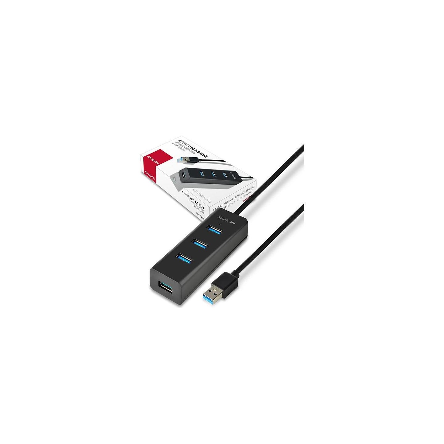 Axagon HUE-S2BL 4x USB3.0 Charging Hub 1.2m Cable, MicroUSB Charging