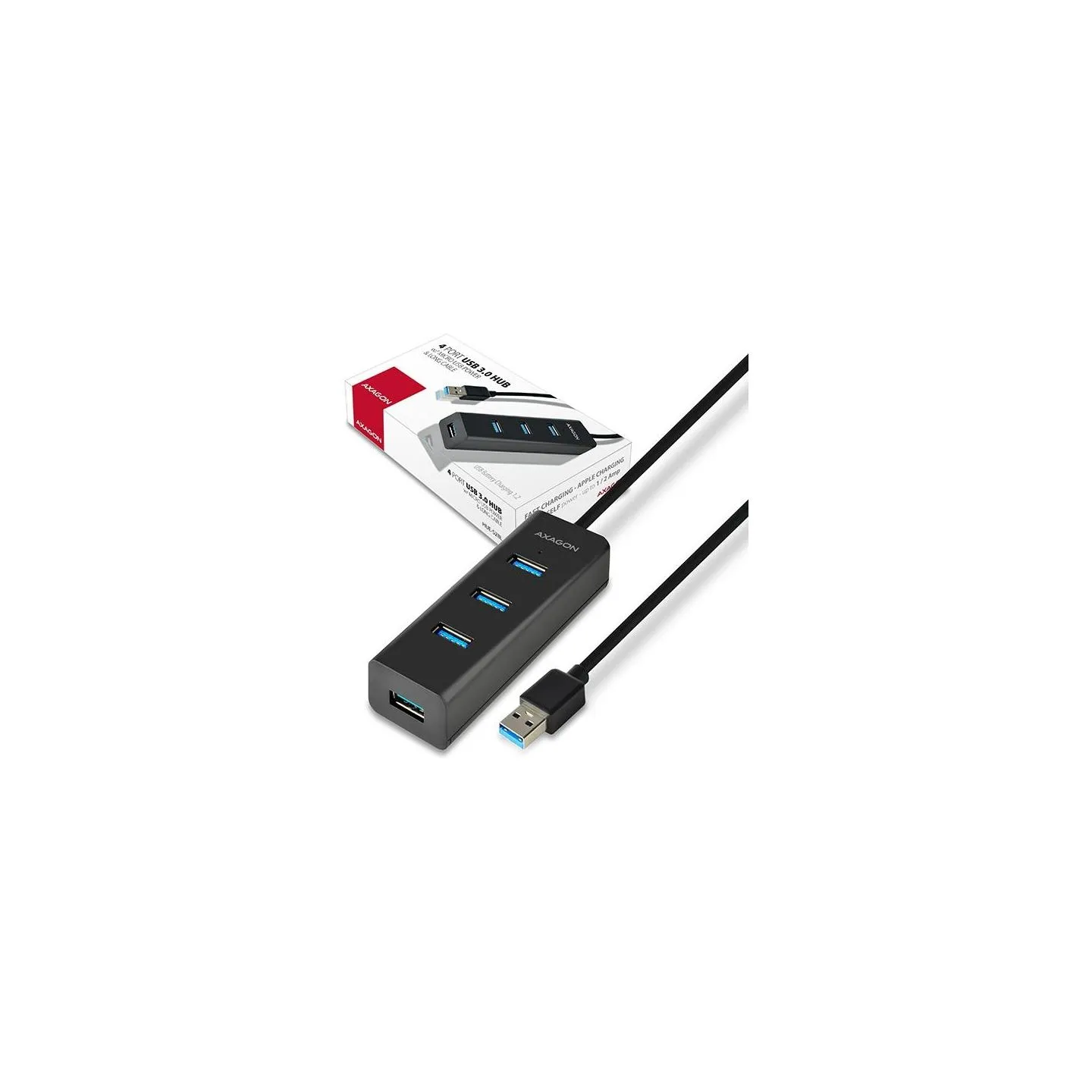 Axagon HUE-S2BL 4x USB3.0 Charging Hub 1.2m Cable, MicroUSB Charging
