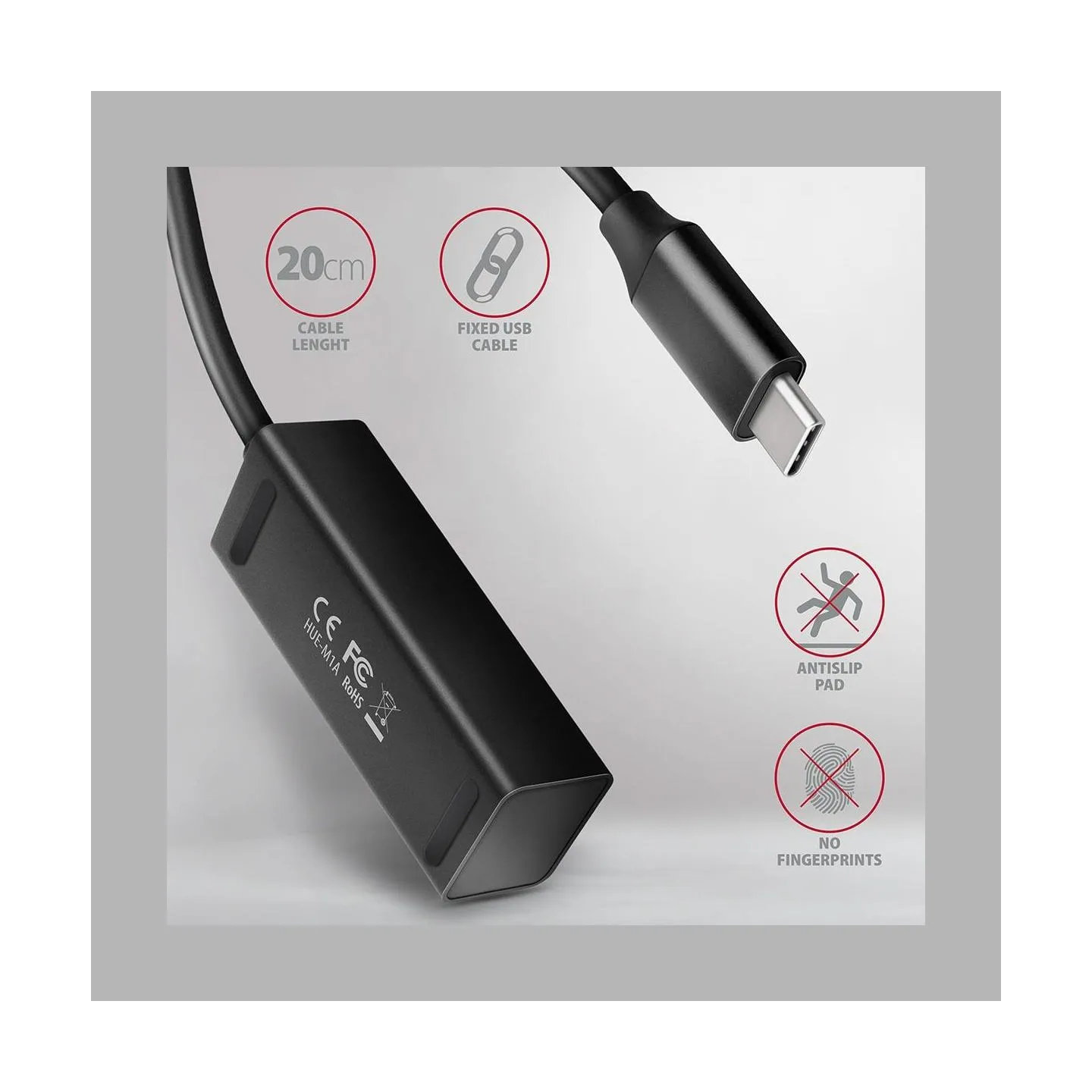 Axagon HUE-M1C 4x USB3.2 Gen 1 MINI hub, metal, 20cm USB-C cable