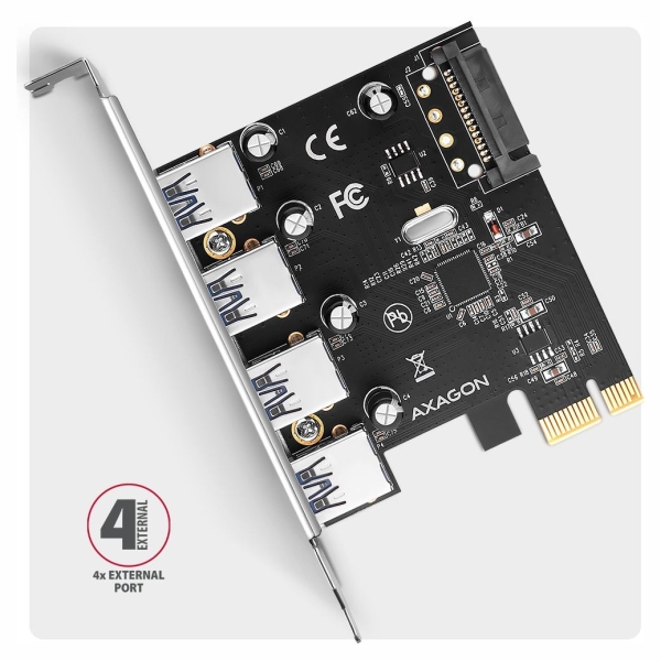 Axagon PCEU-430RS PCIe card - 4x USB 5Gbps port, SATA power, Renesas PD720201, SP