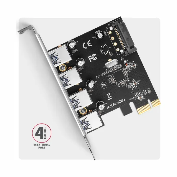 Axagon PCEU-430RS PCIe card - 4x USB 5Gbps port, SATA power, Renesas PD720201, SP