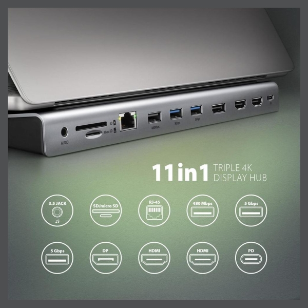 Axagon Multiport USB-C 5Gbps TRIPLE 4K DISPLAY hub HMC-4KX3