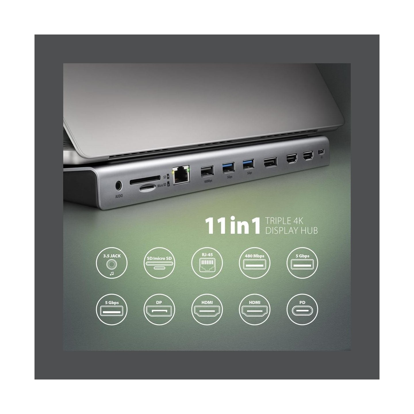 Axagon Multiport USB-C 5Gbps TRIPLE 4K DISPLAY hub HMC-4KX3