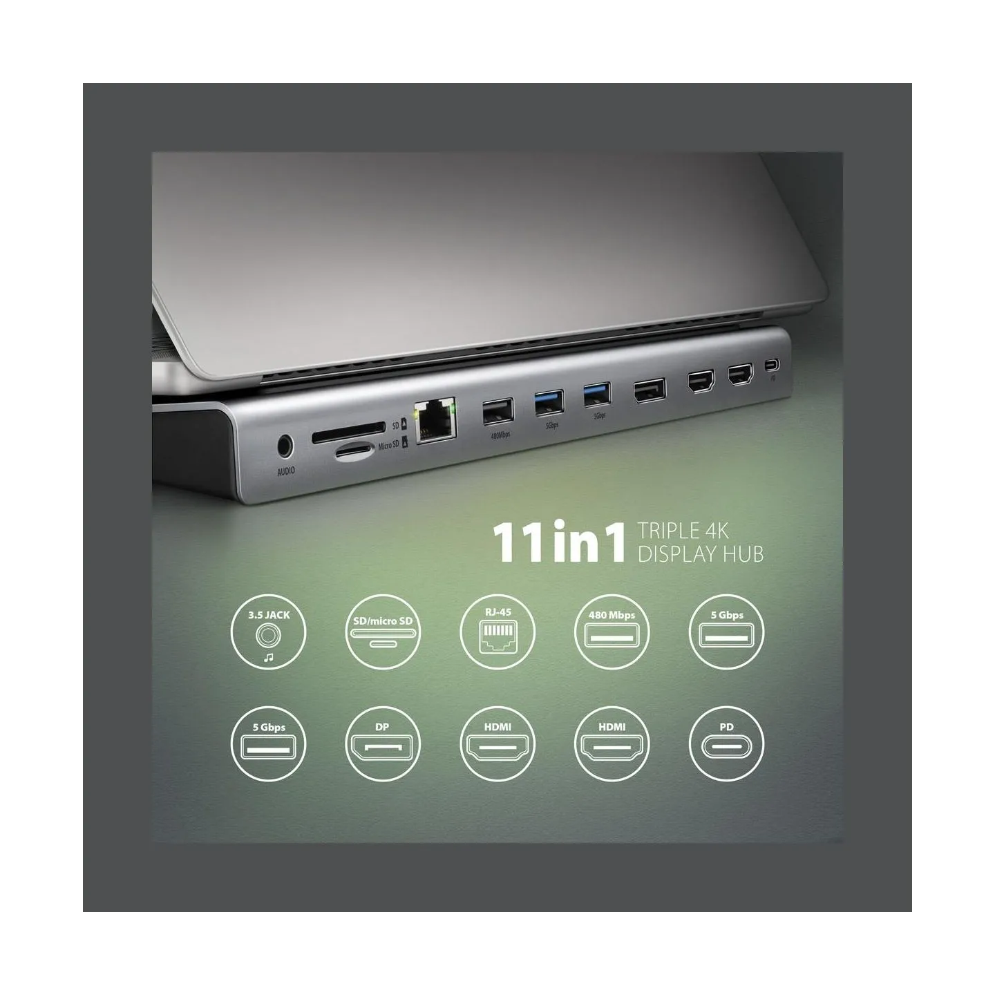 Axagon Multiport USB-C 5Gbps TRIPLE 4K DISPLAY hub HMC-4KX3