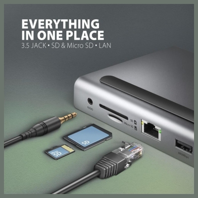 Axagon HMC-4KX3 3x USB- A/2xHDMI/DP/GLAN/SD/PD