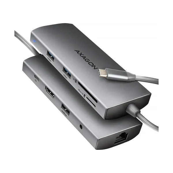 Axagon HMC-8HLSA USB-C 3.2 Gen 1 hub, 3x USB-A + 4K/30Hz HDMI + SD/microSD, GLAN, Audio, PD 100W, 20cm USB-C cable