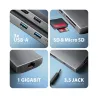Axagon HMC-8HLSA USB-C 3.2 Gen 1 hub, 3x USB-A + 4K/30Hz HDMI + SD/microSD, GLAN, Audio, PD 100W, 20cm USB-C cable