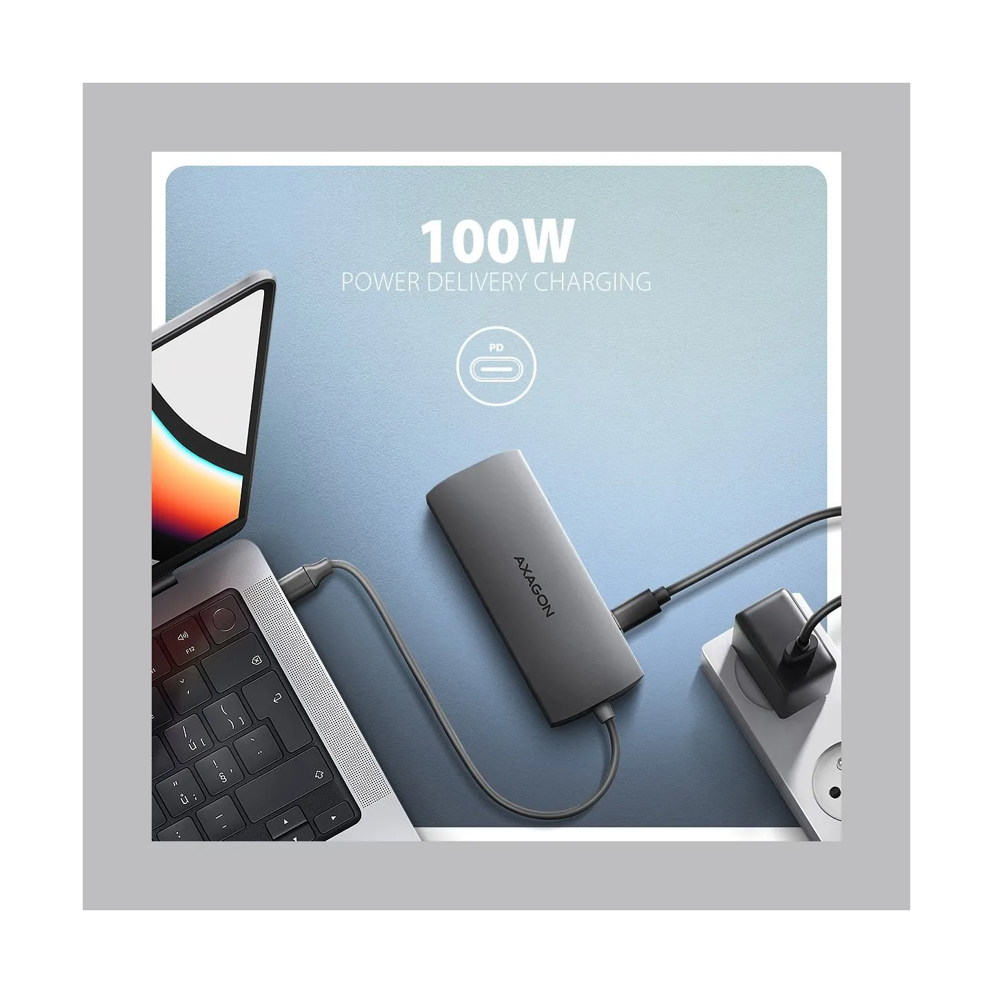 Axagon HMC-8HLSA USB hub 8in1 5Gbps HDMI audio LAN PD