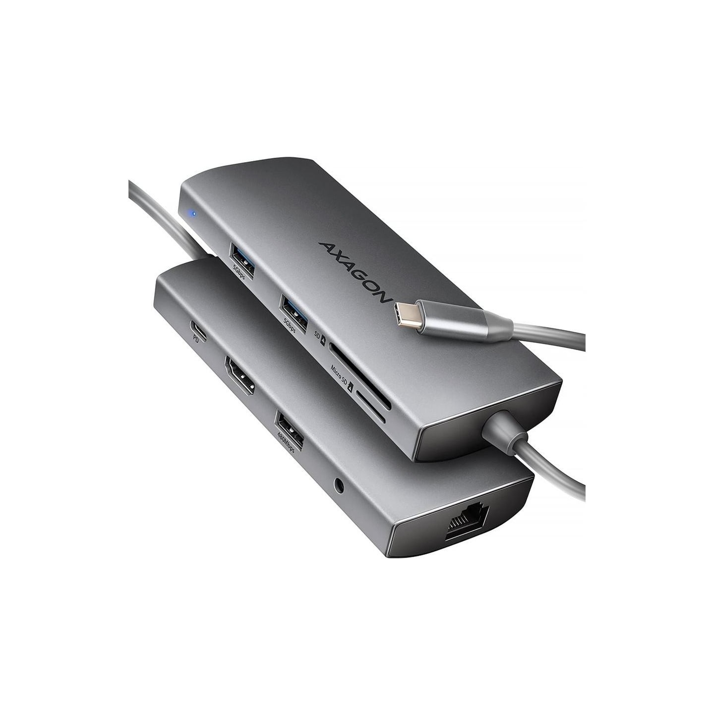 Axagon HMC-8HLSA USB hub 8in1 5Gbps HDMI audio LAN PD
