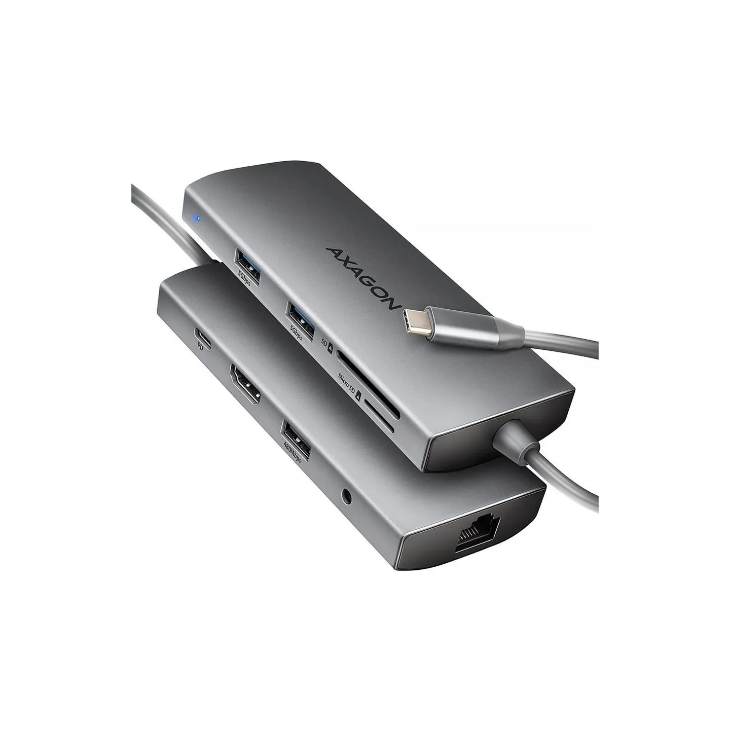 Axagon HMC-8HLSA USB hub 8in1 5Gbps HDMI audio LAN PD