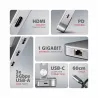 Axagon HMC-STND ALU stand with HUB 5Gbps, for 10" - 16" laptops, adjustable, 3x USB-A, HDMI 4K/60Hz, GLAN, PD 100W, USB-C input