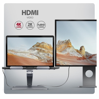 Axagon HMC-STND USB hub 6in1 ALU stand for laptop