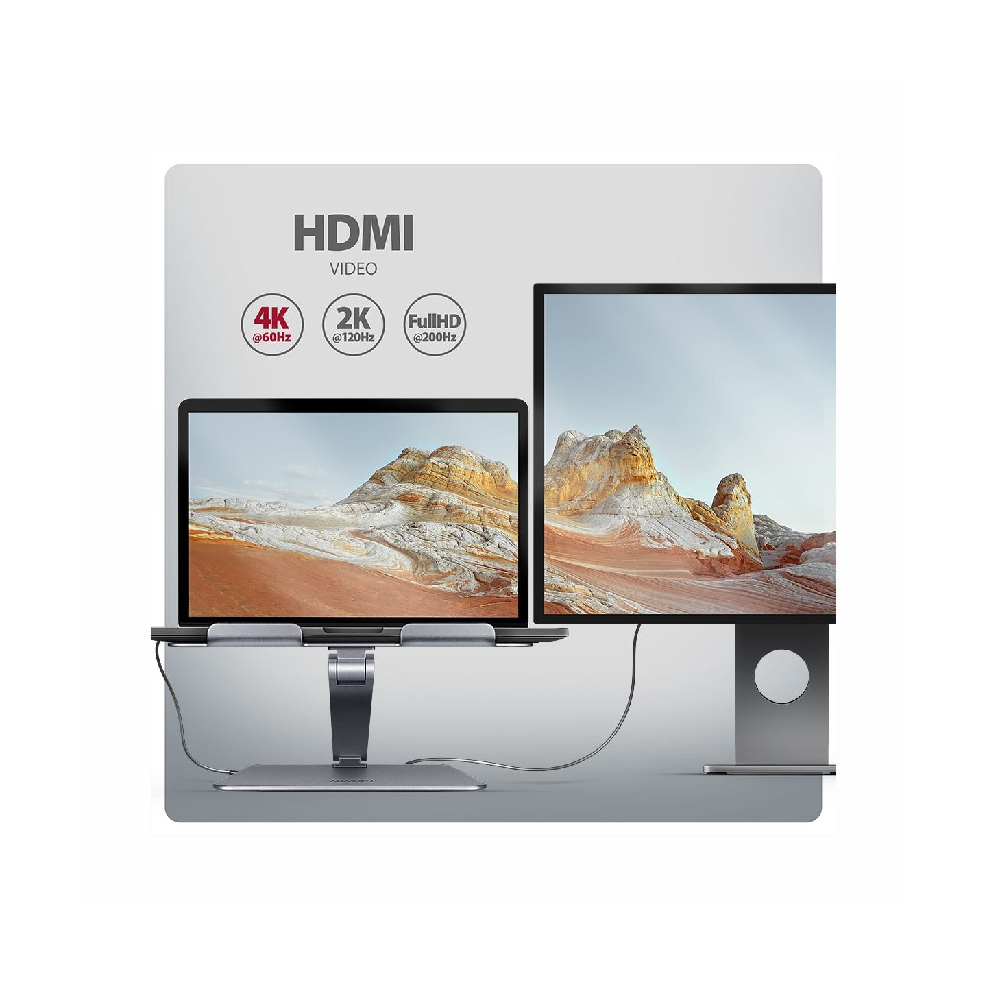 Axagon HMC-STND USB hub 6in1 ALU stand for laptop