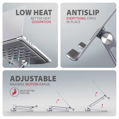 Axagon HMC-STND USB hub 6in1 ALU stand for laptop