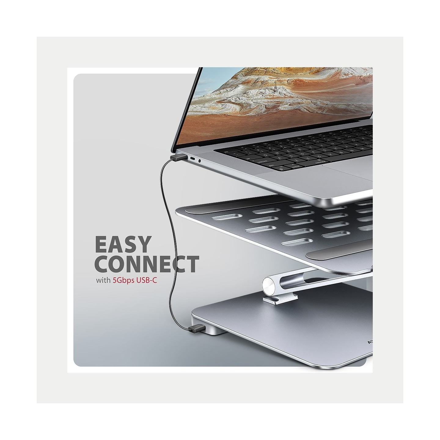 Axagon HMC-STND USB hub 6in1 ALU stand for laptop