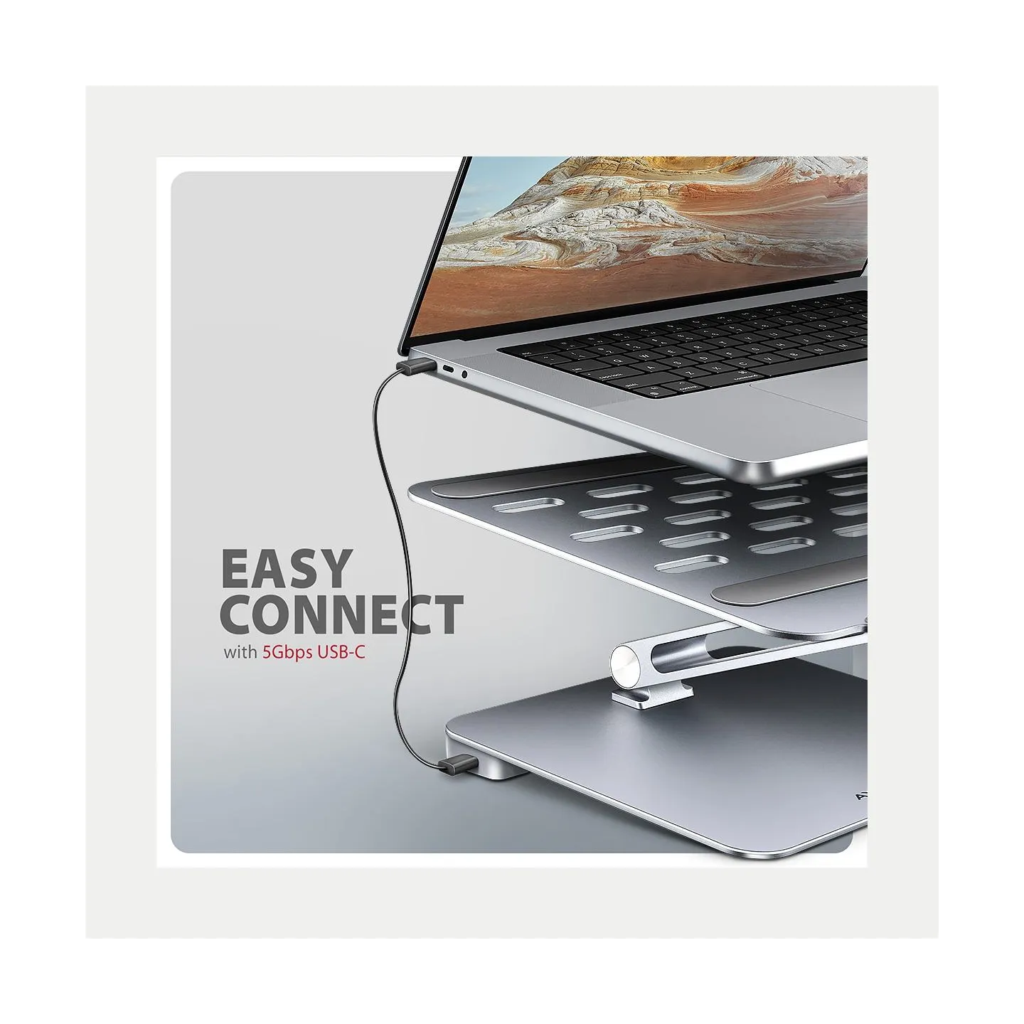 Axagon HMC-STND USB hub 6in1 ALU stand for laptop