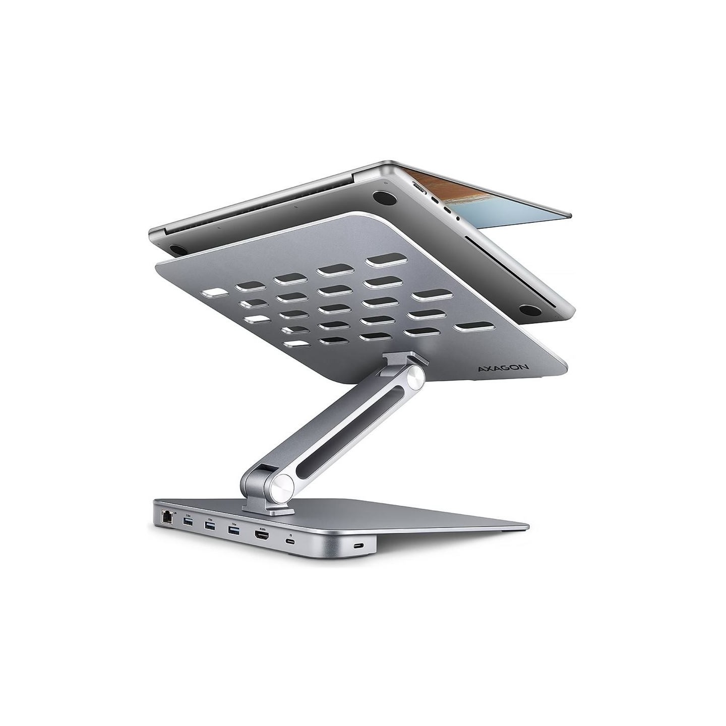 Axagon HMC-STND USB hub 6in1 ALU stand for laptop