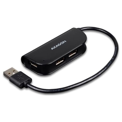 Axagon Handy four-port USB 2.0 hub with a permanently connected USB cable. Black.