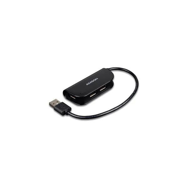 Axagon Handy four-port USB 2.0 hub with a permanently connected USB cable. Black.