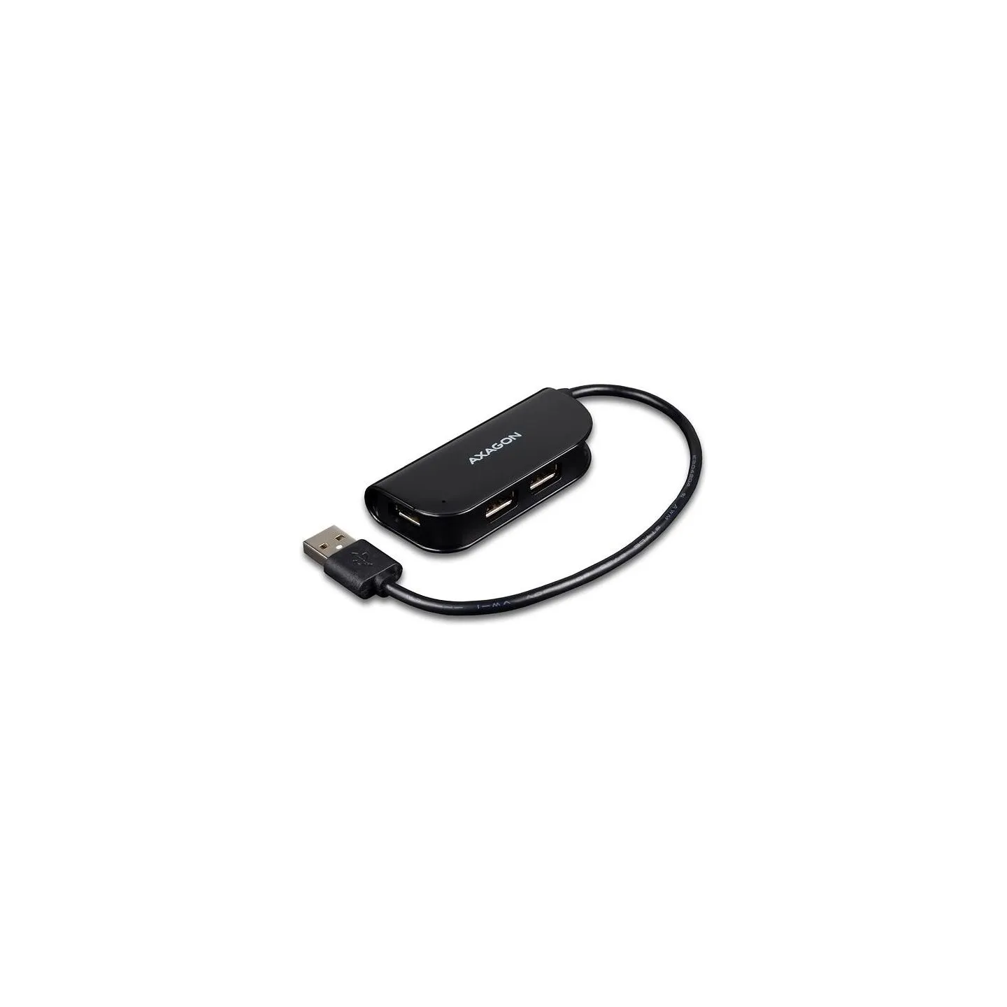 Axagon Handy four-port USB 2.0 hub with a permanently connected USB cable. Black.