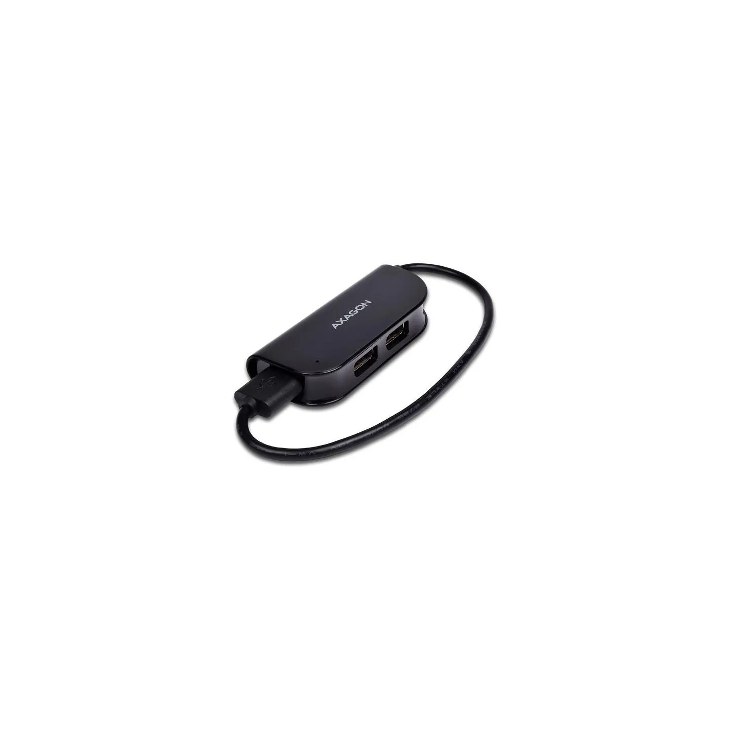 Axagon Handy four-port USB 2.0 hub with a permanently connected USB cable. Black.
