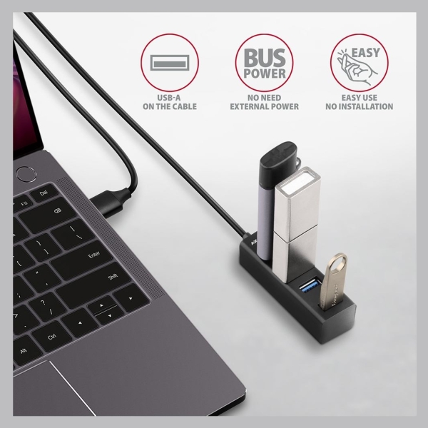 Axagon HUE-M1AL 4x USB 3.2 Gen 1 MINI hub, metal, 1.2m USB-A cable
