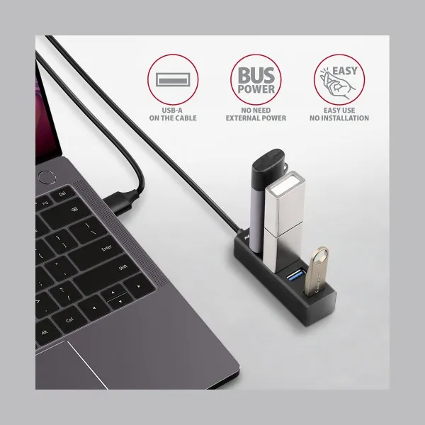 Axagon HUE-M1AL 4x USB 3.2 Gen 1 MINI hub, metal, 1.2m USB-A cable