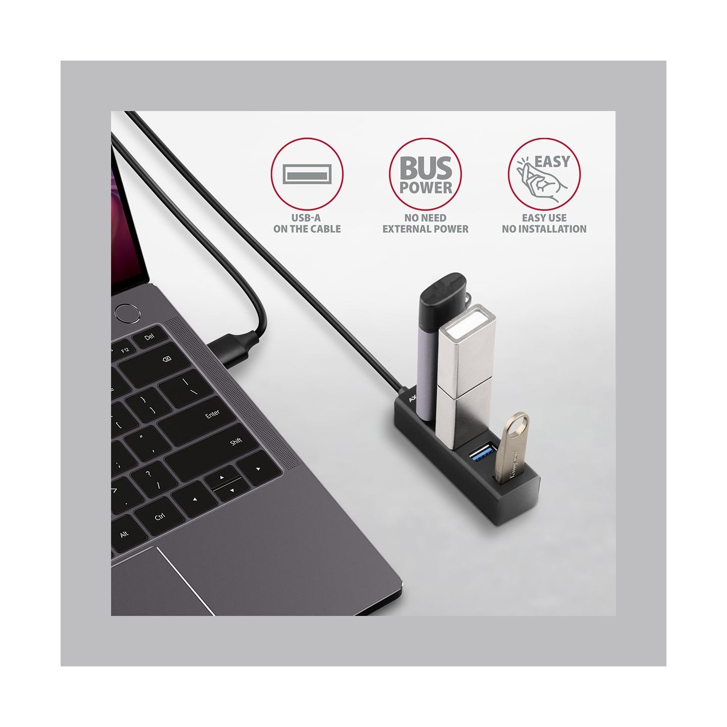 Axagon HUE-M1AL 4x USB 3.2 Gen 1 MINI hub, metal, 1.2m USB-A cable