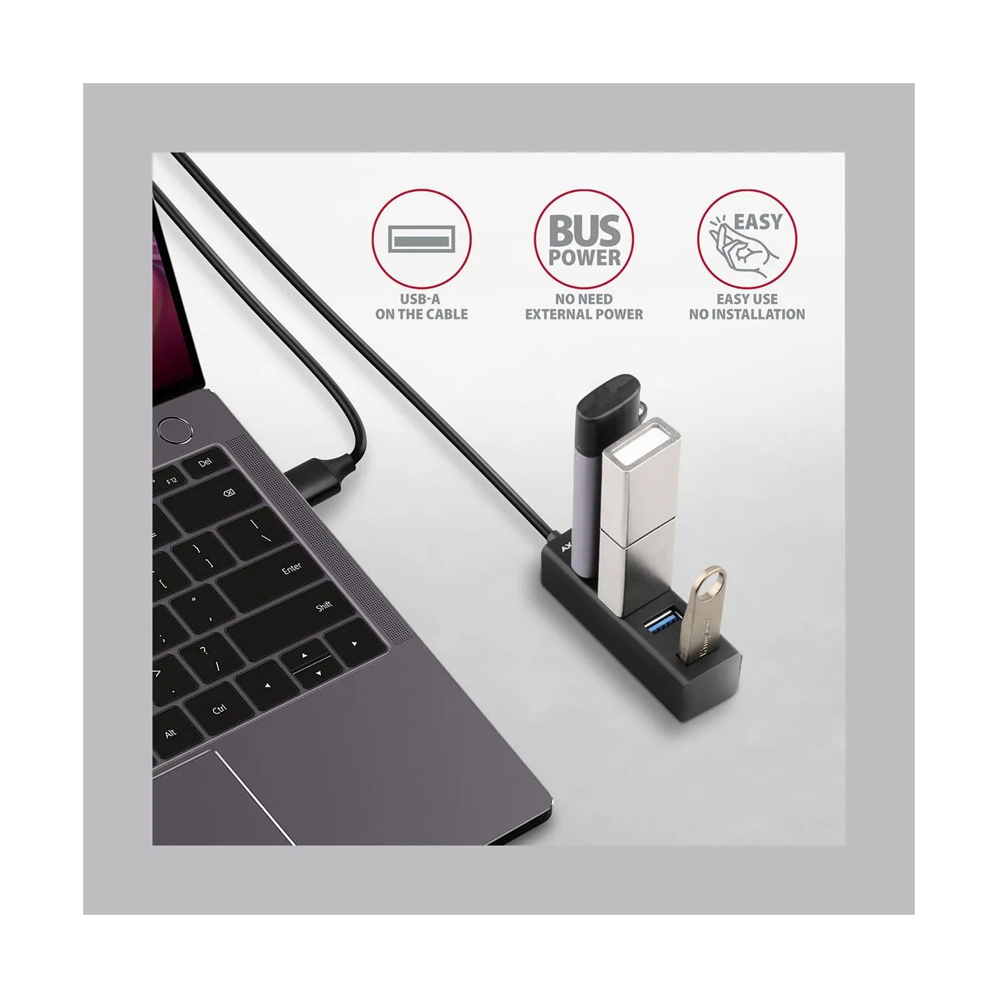 Axagon HUE-M1AL 4x USB 3.2 Gen 1 MINI hub, metal, 1.2m USB-A cable