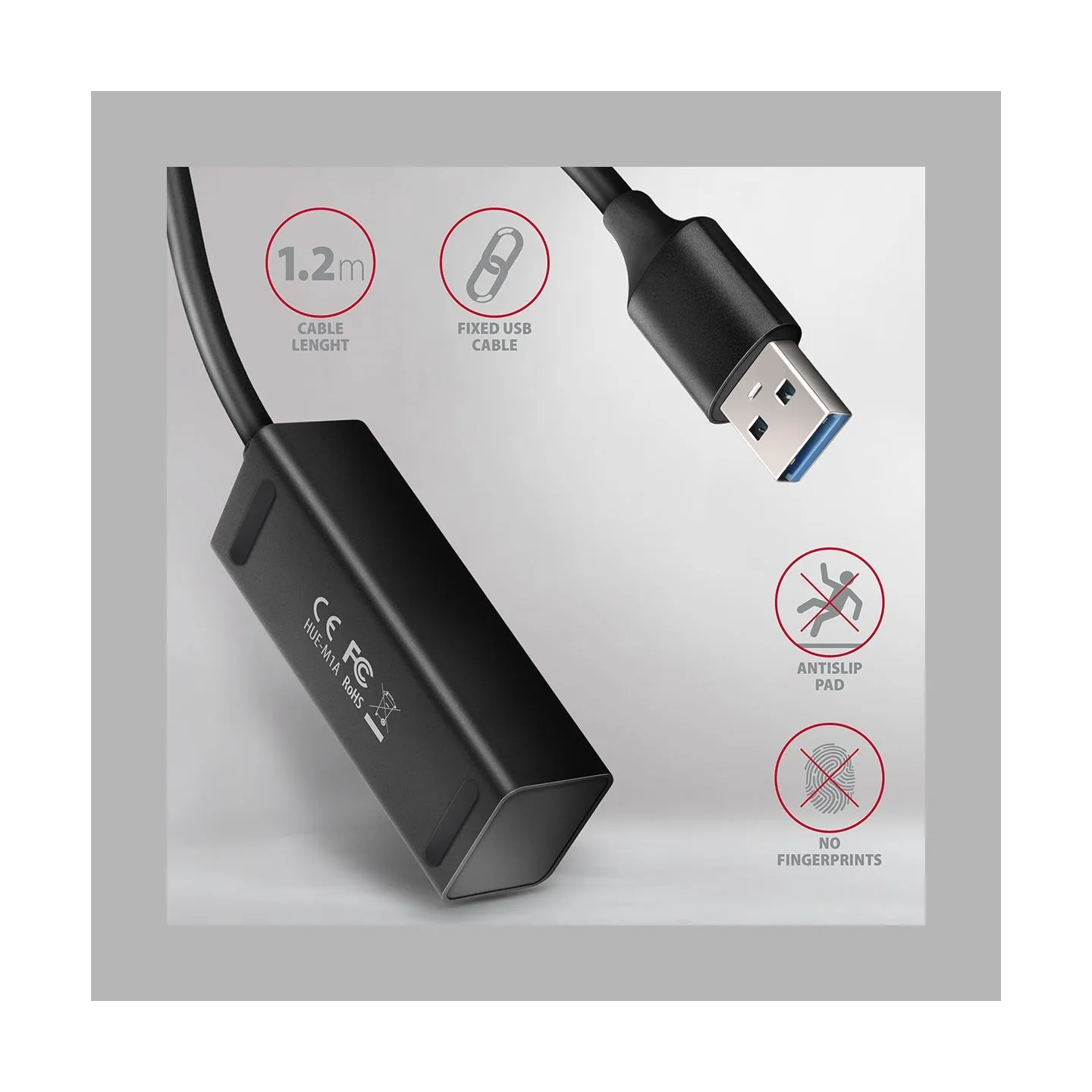 Axagon HUE-M1AL 4x USB 3.2 Gen 1 MINI hub, metal, 1.2m USB-A cable